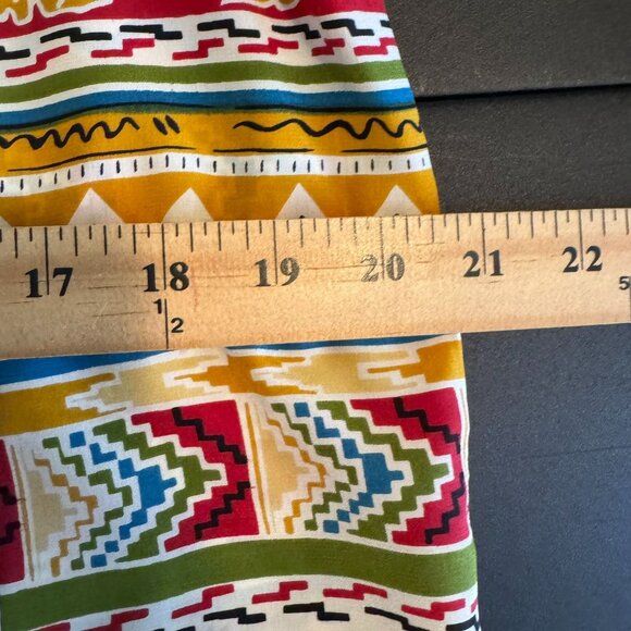 Vintage 90s 100% Silk Red Bold Printed Faux-Wrap Skirt, Pleated, Size 12 - Picture 8 of 9